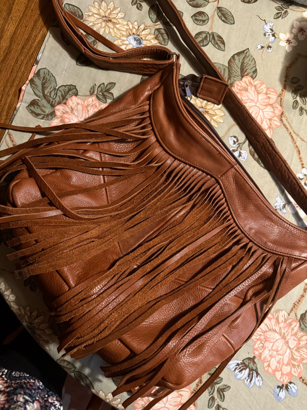 Genuine Leather Fringed Brown Leather Crossbody Bag!